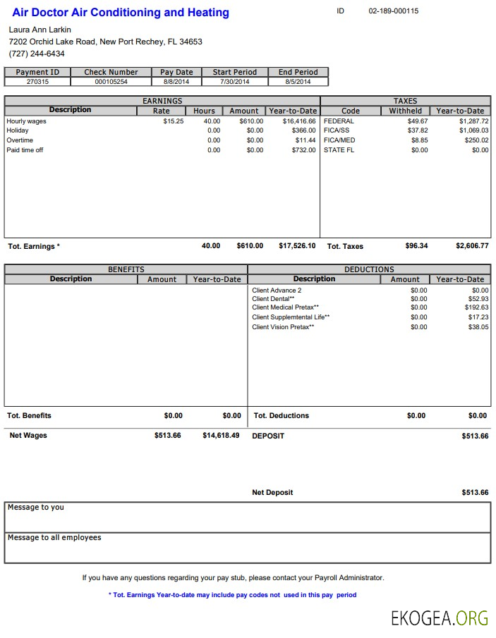 Bulletin de paie du médecin de l'air